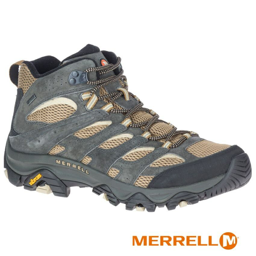 MERRELL MOAB 3 MID 經典戶外中筒健行鞋 ML036251【野外營】男 鐵灰/袋棕 GTX 登山鞋 1