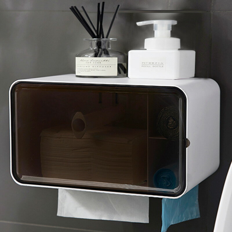 衛生間紙巾盒廁所壁掛式創意防水免打孔多功能抽紙盒衛生紙置物架