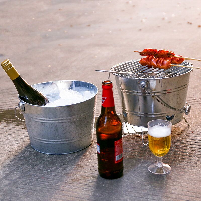 鋅鐵皮燒烤桶冰桶套裝 戶外燒烤架燒烤爐 創意香檳冰桶收納桶