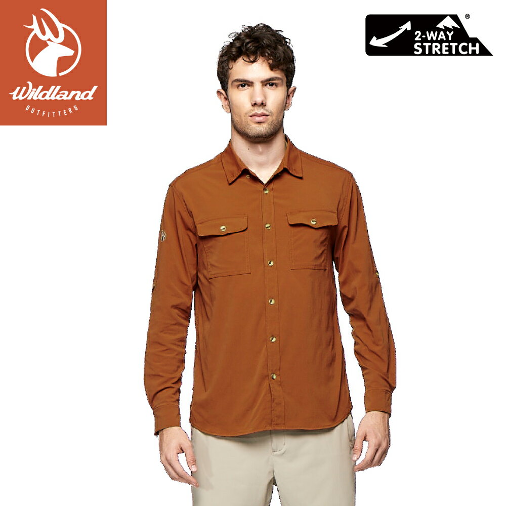 【Wildland 荒野 男 彈性抗UV長袖襯衫《紅棕》】0A81208/薄長袖/防曬夾克/薄外套