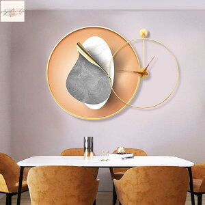 圓形現代風客廳裝飾畫創掛鐘組合掛畫 北歐餐廳玄關臥室藝術鐘錶超大尺寸鐵藝時鐘