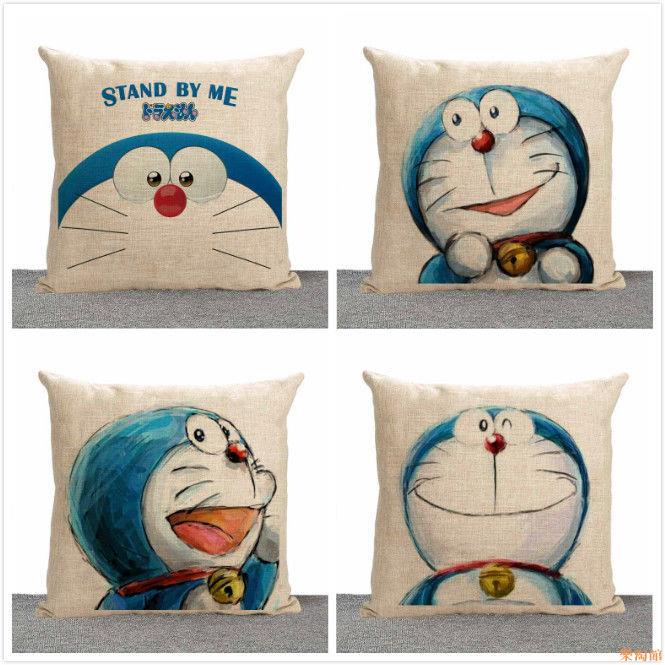 【樂淘館】動漫卡通藍胖子叮當貓抱枕機器貓哆啦A夢亞麻車用家用靠枕靠墊