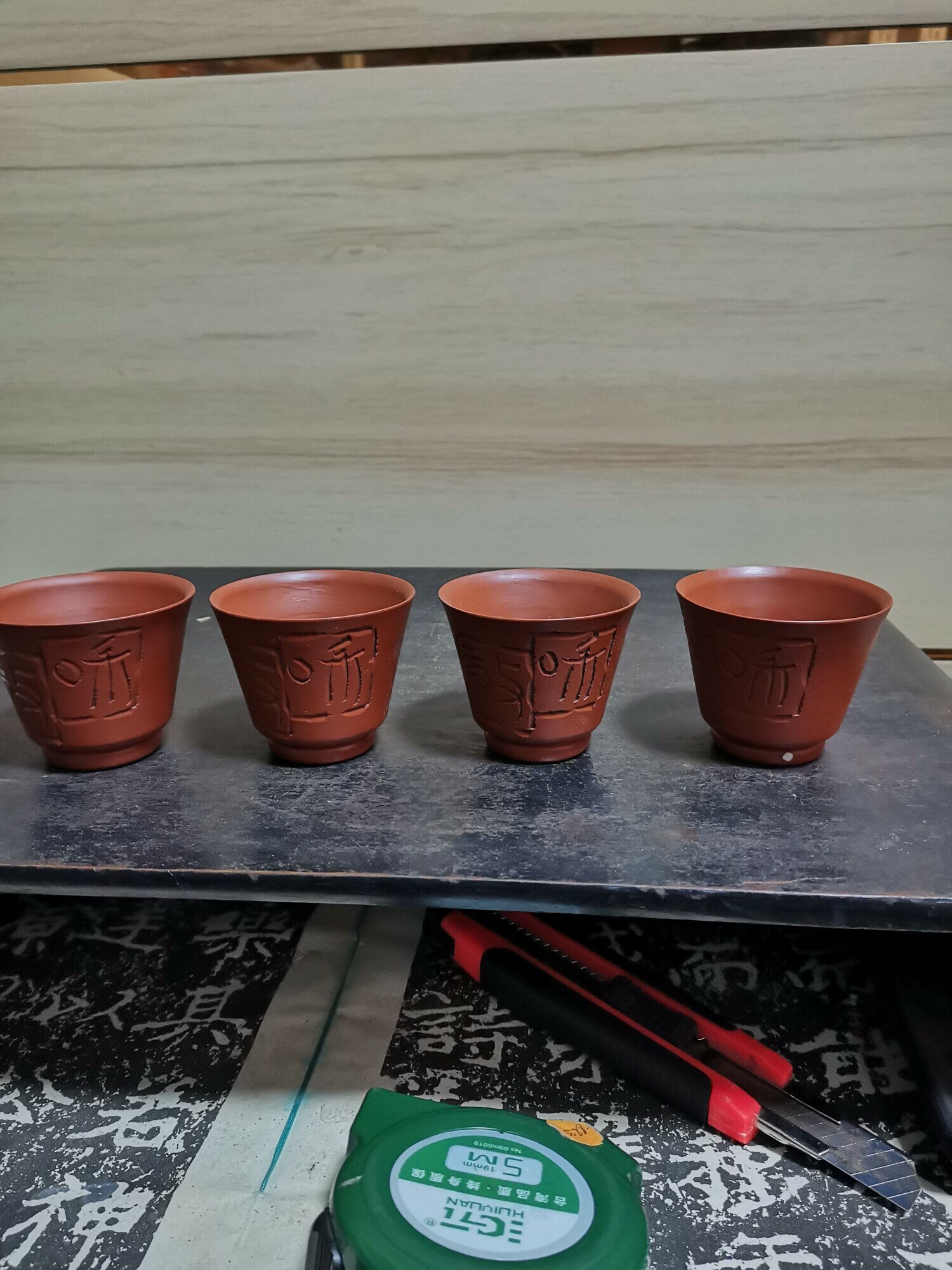 日本回流瓷器陶器日本茶道茶杯茶碗一套4客常滑燒紫砂茶杯手工刻