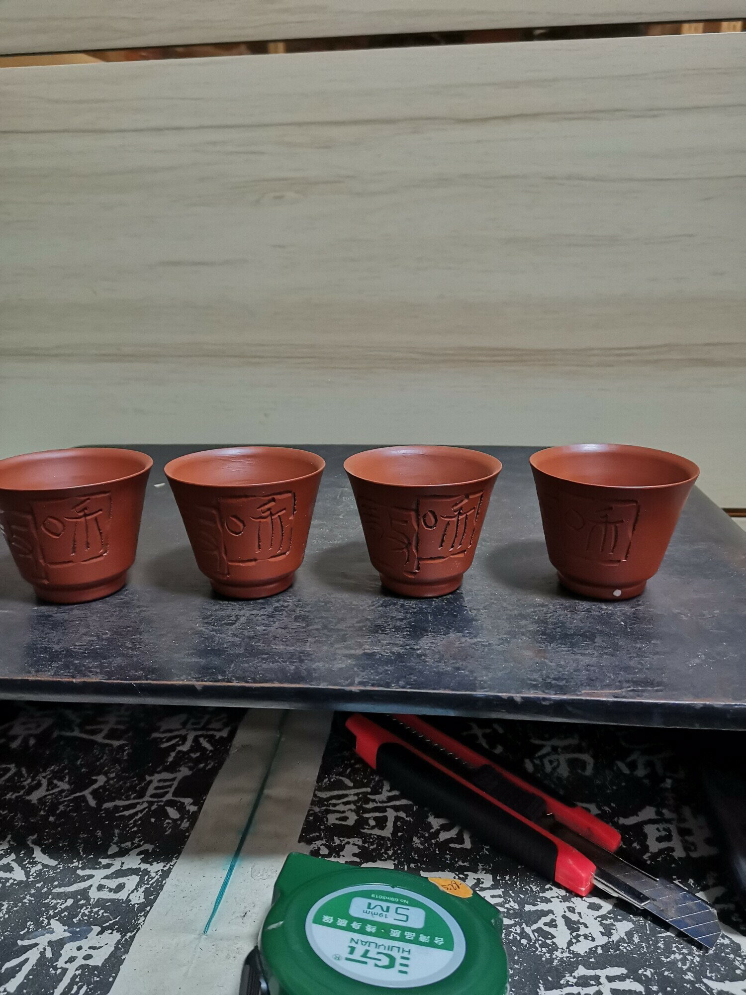日本迴流瓷器陶器日本茶道茶杯茶碗一套4客常滑燒紫砂茶杯手工刻