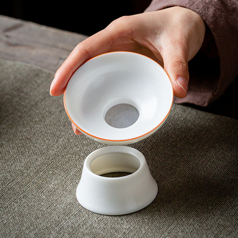象牙白汝窯公杯茶漏陶瓷斗開片茶葉過濾器簡約可養功夫茶具配件