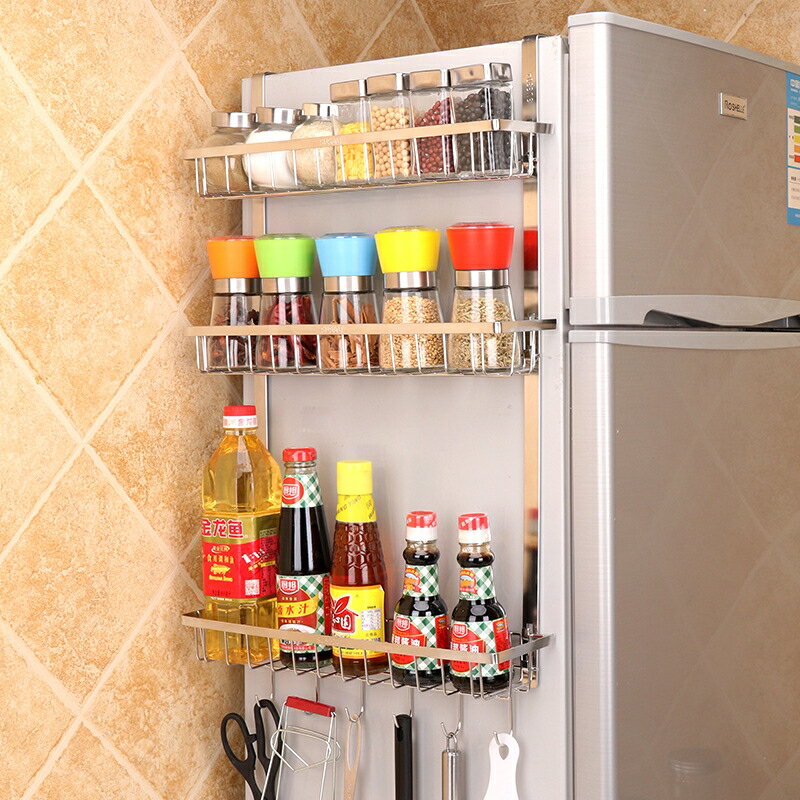 不銹鋼收納置物架 多功能側掛架 廚房調料品收納冰箱掛架置物