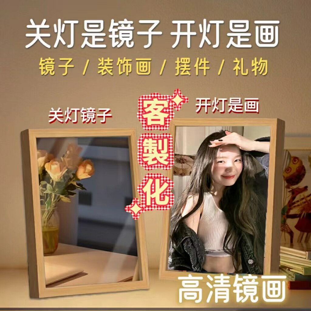 客製化鏡子燈光畫 客製照片DIY發光畫 高階小夜燈 臥室擺設聖誕節萬聖節禮物 燈光畫 生日禮物 情人節禮物 送閨蜜 送長