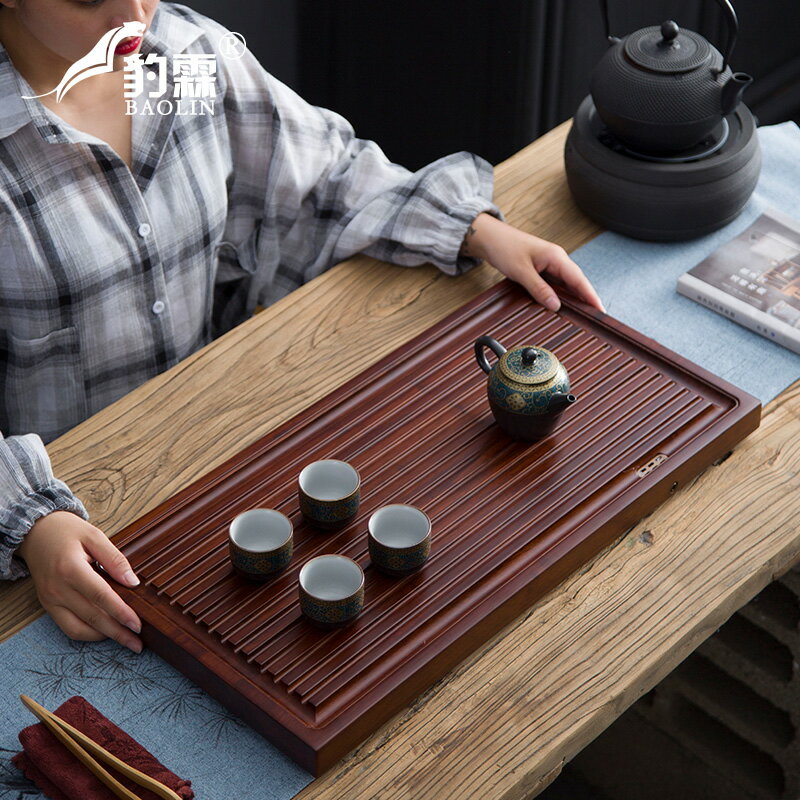 實木托盤重竹茶盤長方形家用干泡盤簡約排水茶臺大小號整塊平板