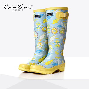 好雨時節 女式時尚高筒橡膠雨鞋繁花歐風優雅露營防水馬丁雨靴春