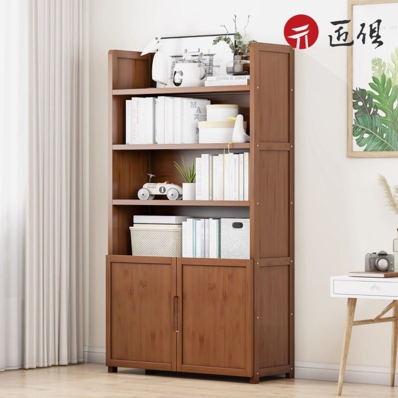 【匠俱】楠竹簡易書架 多層落地收納架 桌面置物架子 櫃子 傢用收納架 客廳書櫃 落地書櫥 臥室帶門儲物架 層架