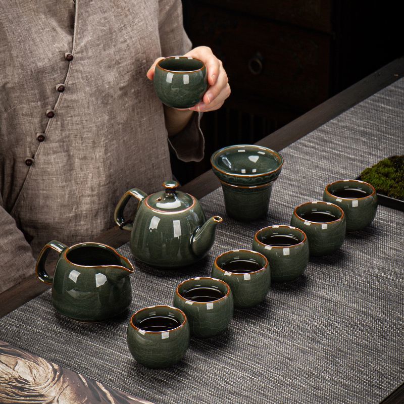 中式茶具 功夫茶具套裝家用整套陶瓷辦公會客輕奢簡約冰裂茶壺茶杯高檔禮盒