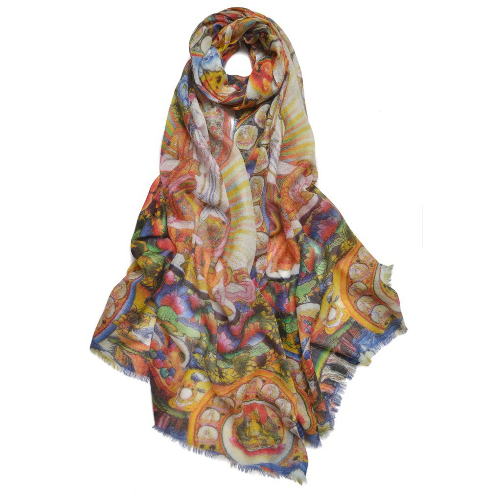 白度母藏佛教唐卡圍巾SWC815 高端羊絨印花圍巾