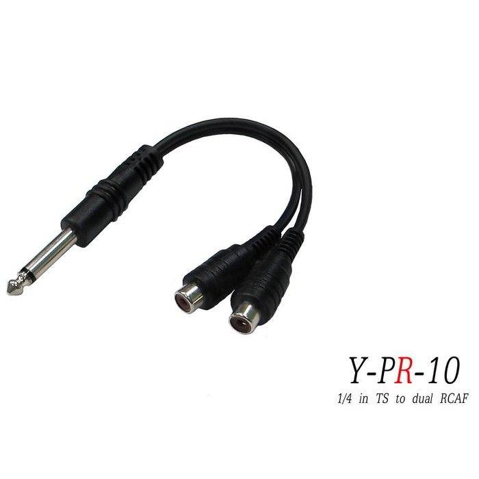 臺製 Stander Y-PR-10 6.3mm 單聲道公頭 轉兩個 RCA 母頭 音源訊號分接線【唐尼樂器】