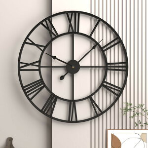 家用復古客廳鐵藝掛鐘北歐裝飾時鐘圓形羅馬靜音鐘表