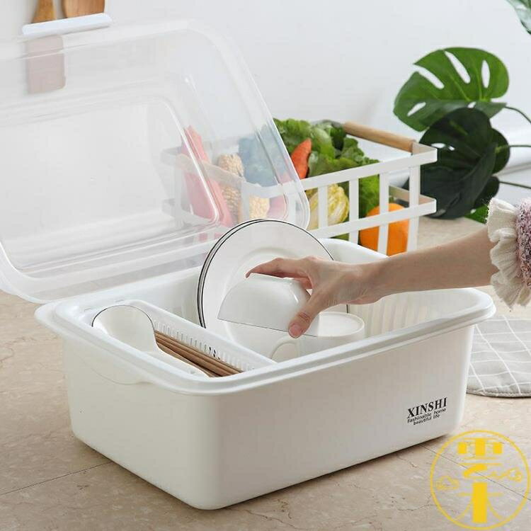 餐具收納盒碗櫃廚房瀝水碗架放碗盤子帶蓋收納箱【雲木雜貨】