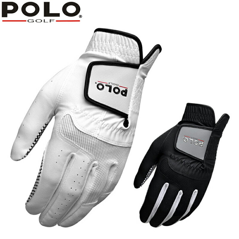 POLO 高爾夫手套 男款小羊皮 golf男士手套 防滑透氣左手 黑白色