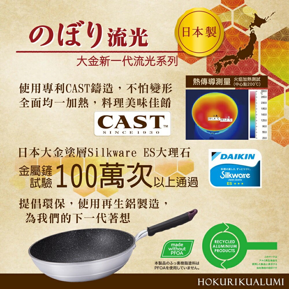 【日本北陸hokua】日本製大金流光系列不沾炒鍋30cm(含蓋)可用金屬鏟 2