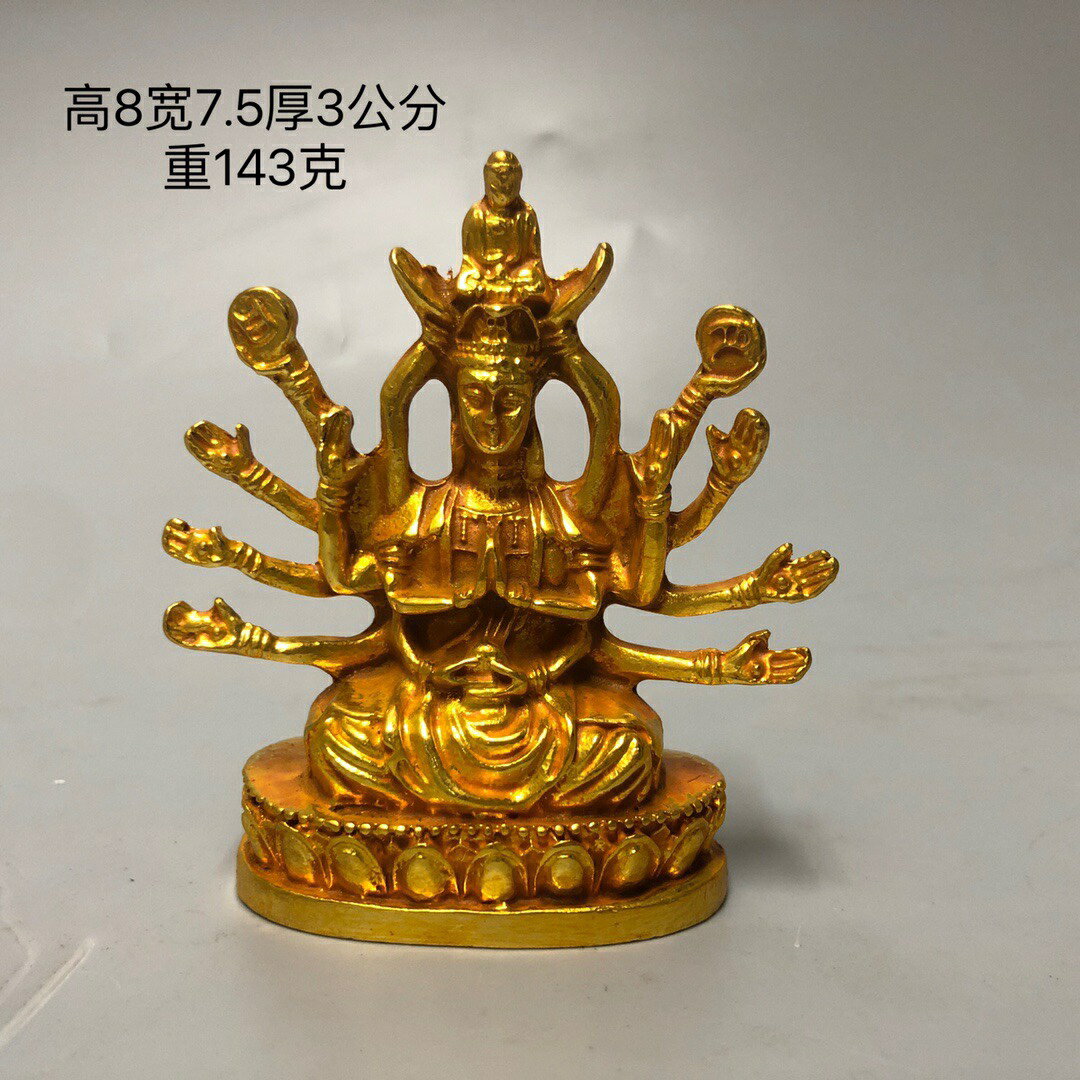 藏村鎏金千手觀音銅像家用銅全蓮花藏族雕像西藏家居客廳中式擺件