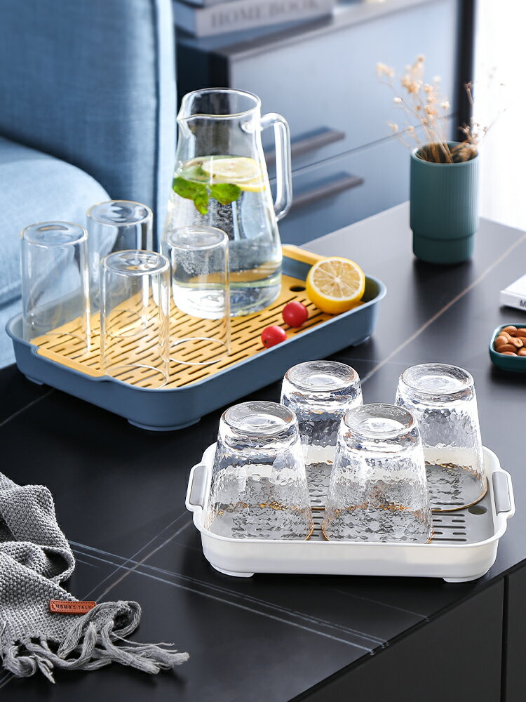 水杯子雙層瀝水盤家用客廳托盤長方形茶盤水果盤塑料創意瀝水籃架