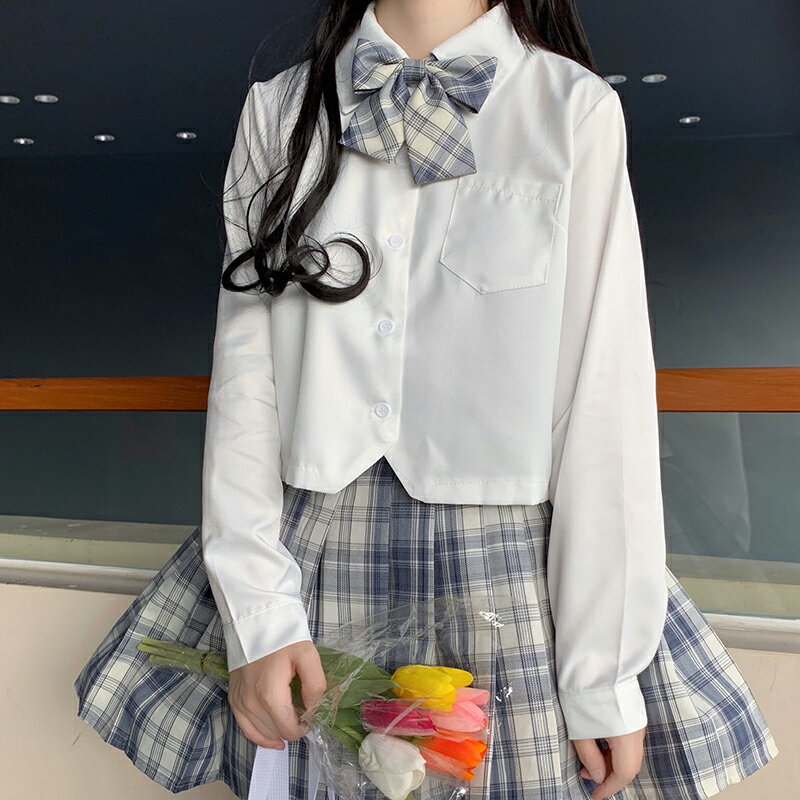 |自制|jk制服襯衫女基礎款秋季日系短款奶白色襯衣學院風學生上衣