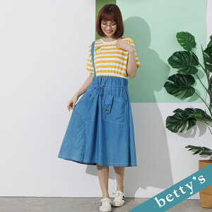 betty’s貝蒂思 條紋拼接抽繩開衩短袖洋裝(淺黃)