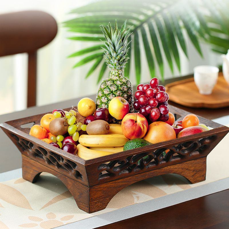 糖果盒 泰國進口水果盤 木質中式客廳創意復古實木果盤 茶幾餐桌簡約干果盤