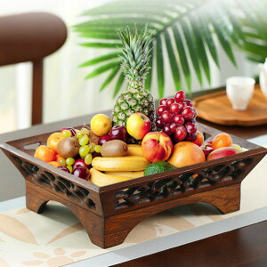 糖果盒 泰國進口水果盤 木質中式客廳創意復古實木果盤 茶幾餐桌簡約干果盤