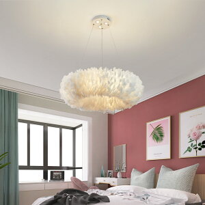 臥室吊燈溫馨浪漫北歐ins網紅少女兒童房燈飾創意個性裝飾羽毛燈