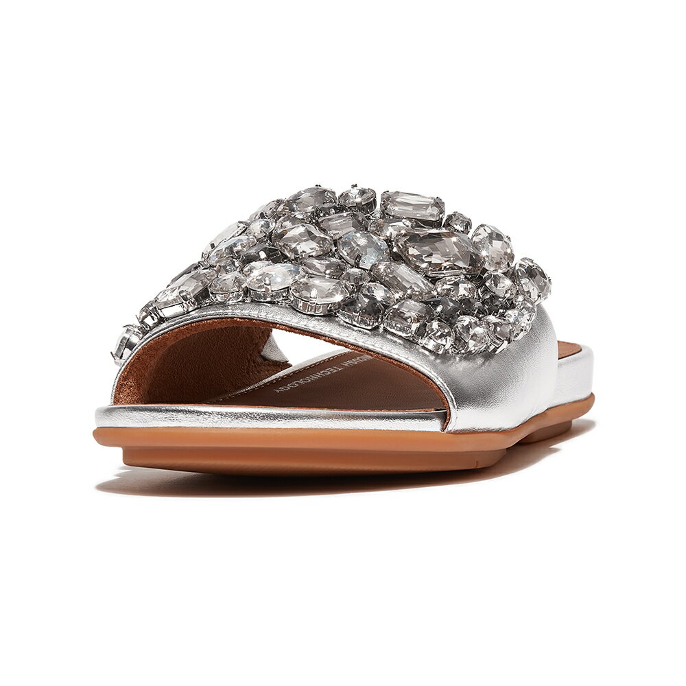 【fitflop】GRACIE 華麗寶石金屬皮革涼鞋-銀色