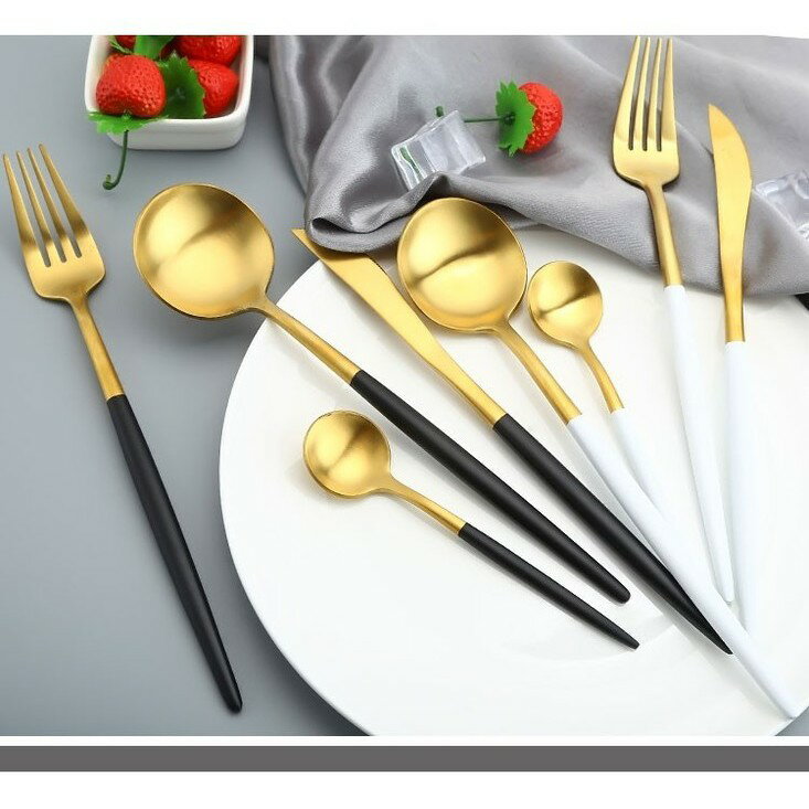 [現貨]304不鏽鋼餐具 餐刀 湯匙 甜點叉 筷子 環保餐具組 歐式貴族不鏽鋼鈦金餐具 5