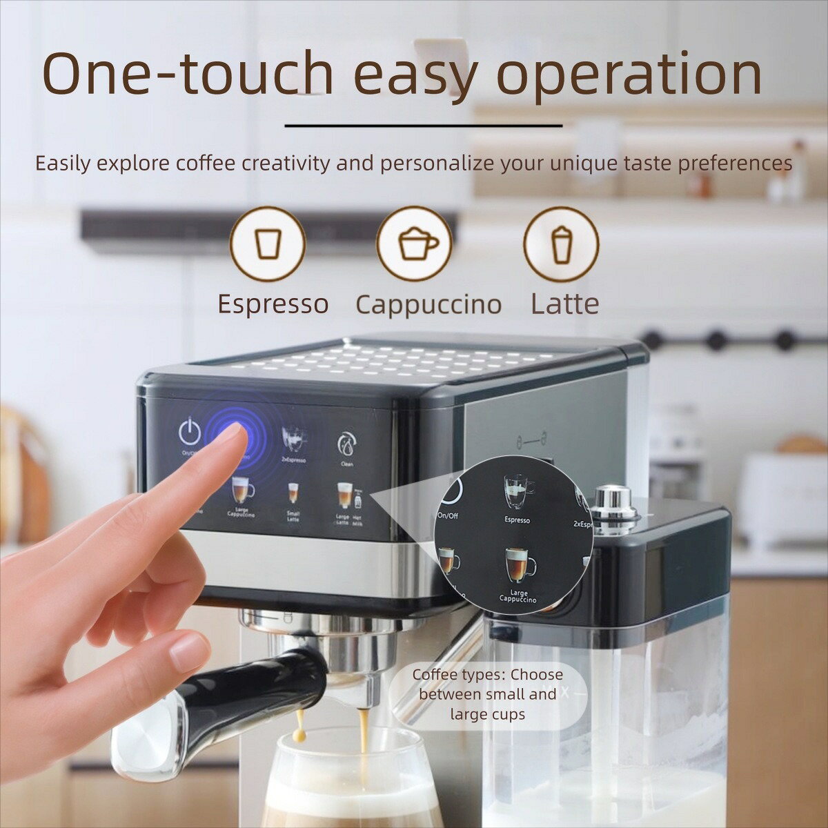 【現貨】意式咖啡機Coffee Machine半自動泵壓式20Bar高壓彩屏一體咖啡機