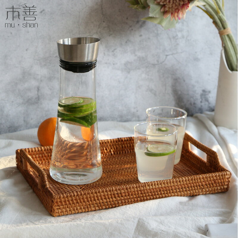 木善 藤編託盤越南秋藤收納筐奉茶酒店長方形 茶盤麵包點心水果筐