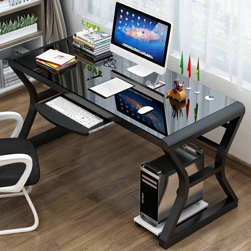 電腦桌家用辦公小戶型臥室簡約現代鋼化玻璃臺式單人學習寫字書桌