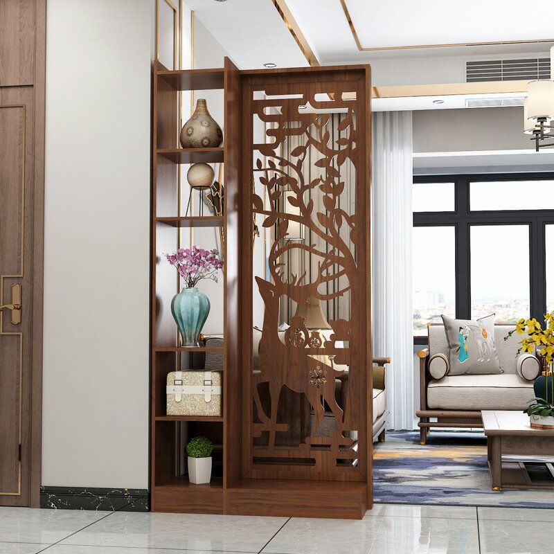 中式北歐屏風 隔斷 創意入戶木質 裝飾客廳 玄關 置物架 小戶型鏤空