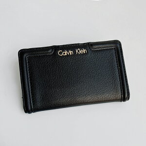美國百分百【全新真品】Calvin Klein 皮夾 CK 中短夾 手拿包 女包 皮革 錢包 女 黑色 I604