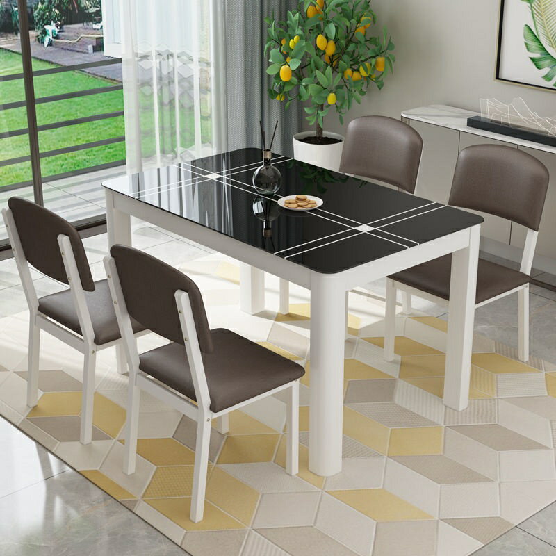免運 餐桌椅組合小戶型鋼化玻璃餐桌4人6人家用長方形吃飯桌子餐椅 餐桌