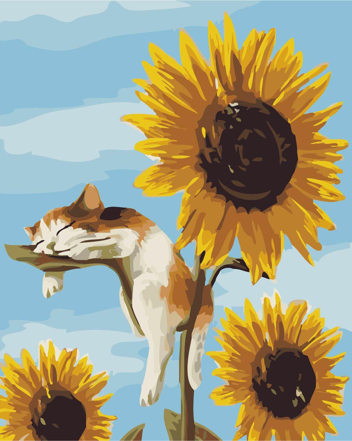 廠家批發代發40*50無框DIY數字油畫手繪風景現代裝飾畫貓咪向日葵