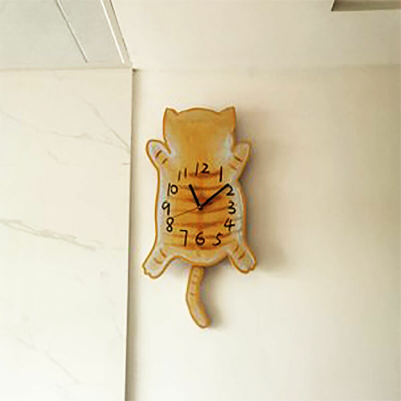 時鐘 掛鐘 大鐘面 搖尾貓咪卡通兒童超靜音掛鐘家用客廳臥室可愛時尚創意胖橘時鐘錶『wl10362』