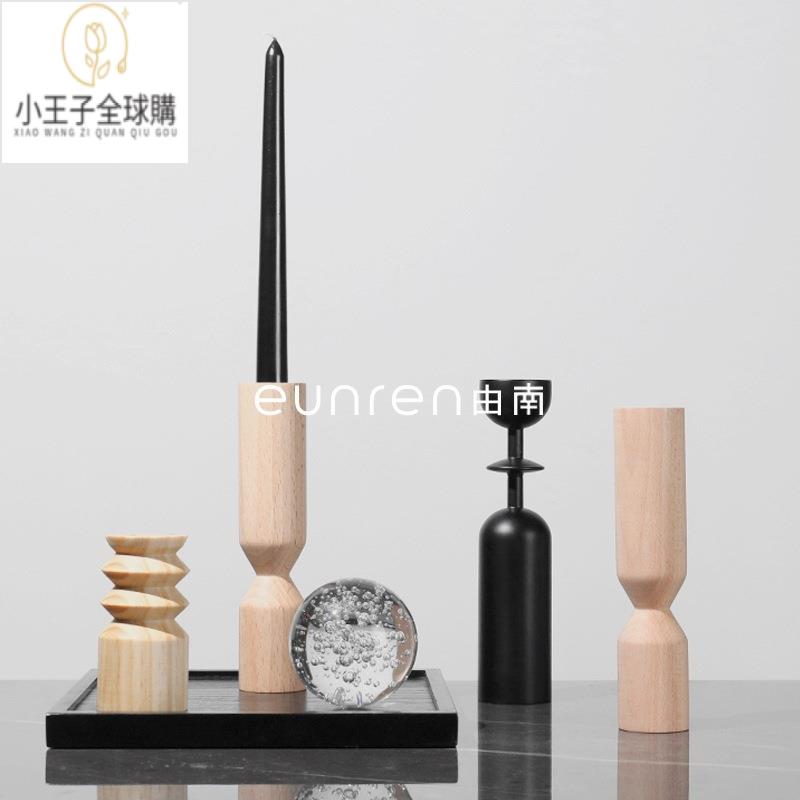 【公司現貨速發】免運 開發票 家飾 擺件 花器簡約現代輕奢木質羅馬柱燭臺創意幾何擺件客廳書房樣板間軟裝飾品 日式家飾