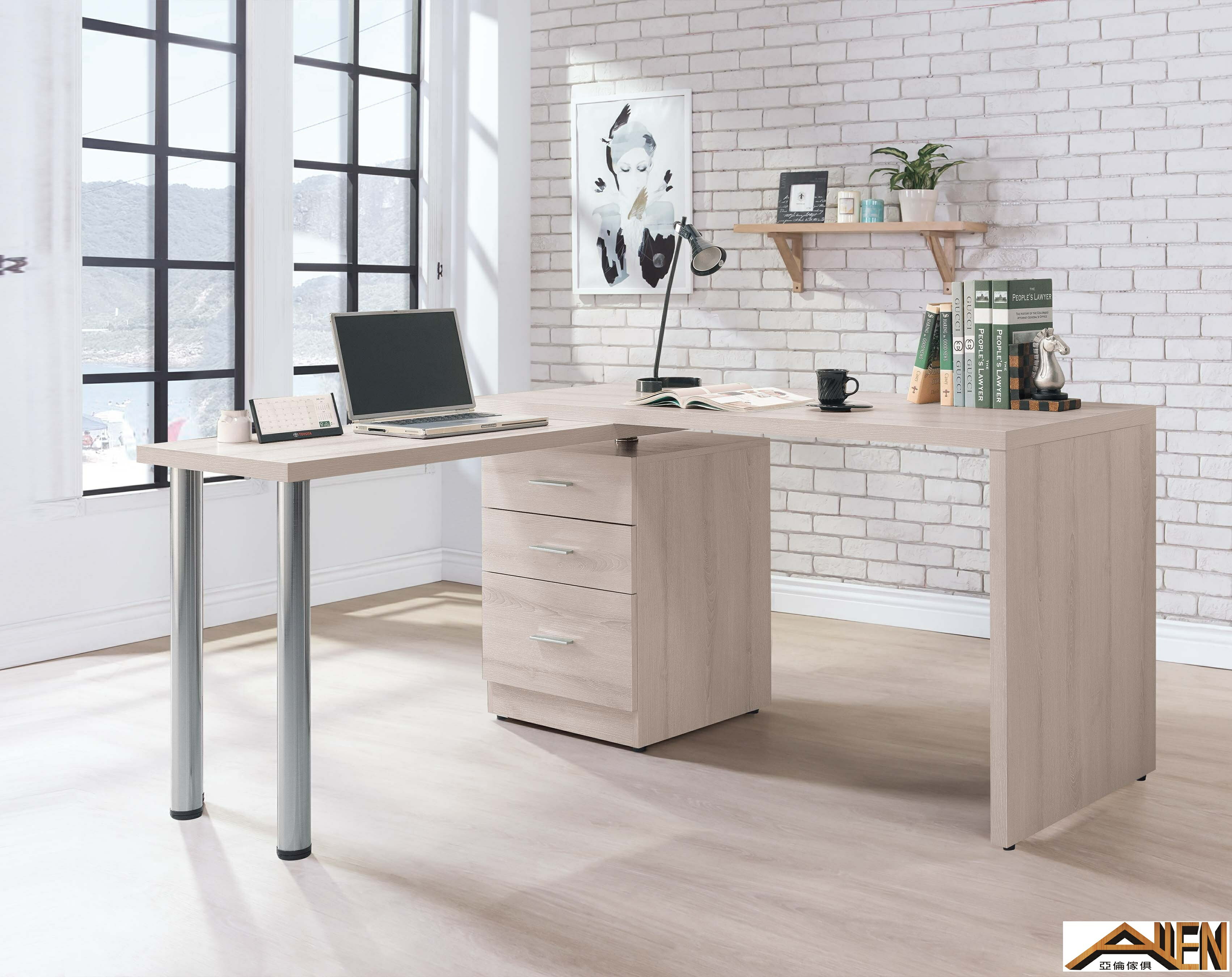 亞倫傢俱*艾爾達4.8尺立體木紋旋轉書桌