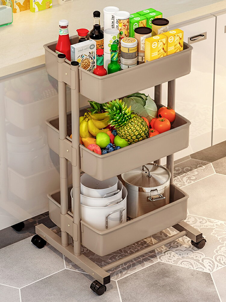 索爾諾置物架家用廚房小推車層架可移動美容美甲客廳帶輪收納架子