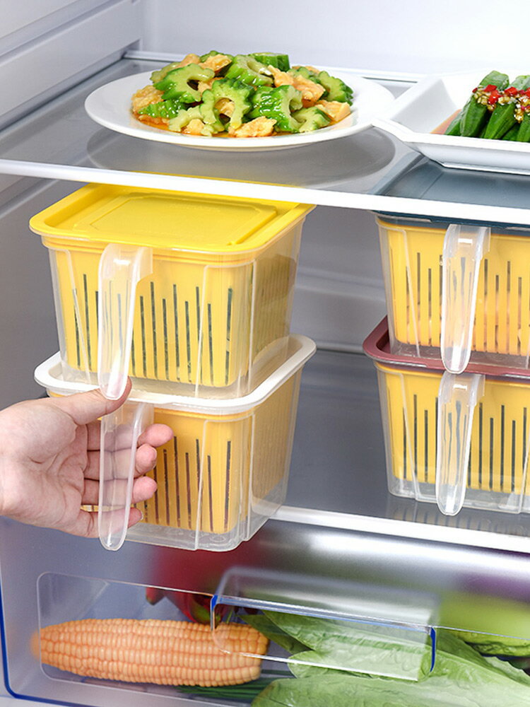 冰箱收納盒蔥花姜片大蒜保鮮盒瀝水帶蓋密封抽屜式塑料冷凍儲物盒