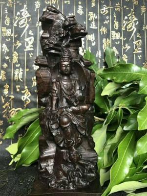 越南沉香木雕紅木雕刻自在觀音拿書觀音木雕擺件特色工藝品1入