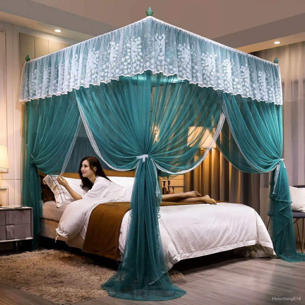 刺繡蕾絲蚊帳方頂蚊帳加粗加密三開門落地式宮廷學生無拉鍊360度防蚊加大空間歐式浪漫北歐ins | 寓偉| 樂天市場Rakuten