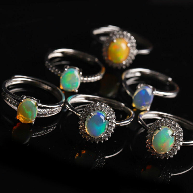 親寶水晶天然歐泊戒指女款 S925銀鑲嵌彩色寶石指環流行飾品禮物