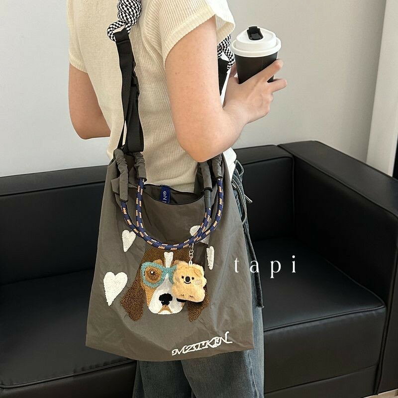 女包 免運 開立發票 ball chain比格犬系列小眾日系環保布袋刺繡尼龍購物袋手提單肩包