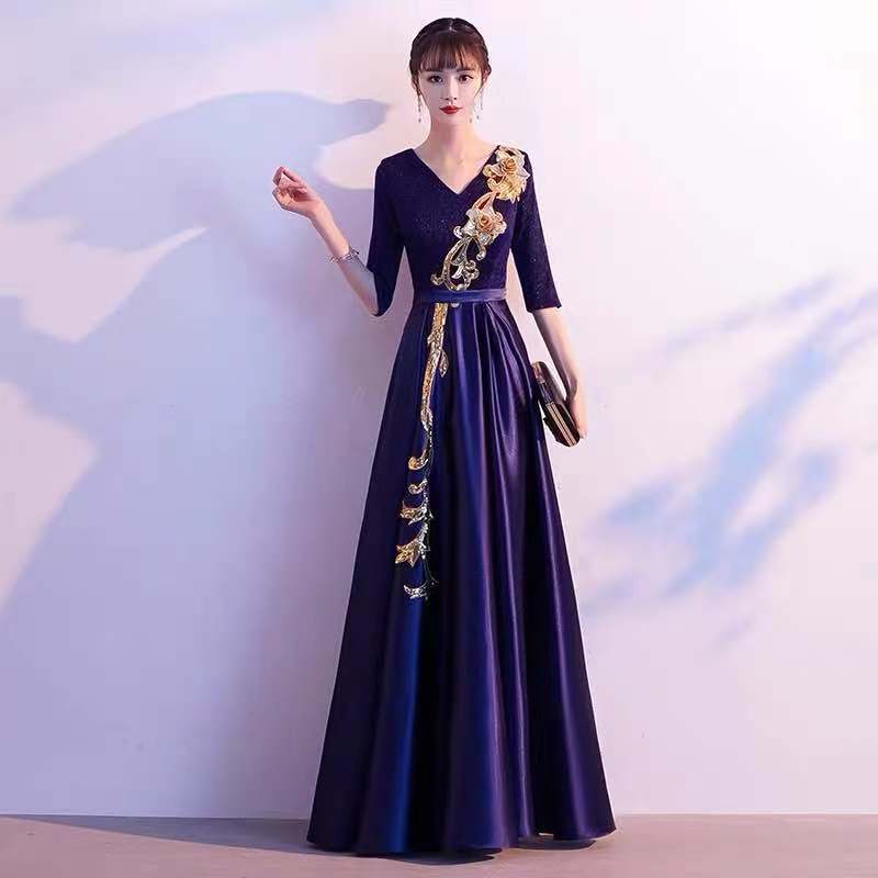 大尺碼晚禮服洋裝 大碼合唱禮服女大合唱紅歌建軍節成人長款現代指揮合唱團演出服