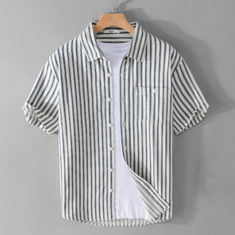 【巴黎精品】現貨+預購 襯衫短袖上衣-條紋帥氣簡約百搭男裝a1bu112