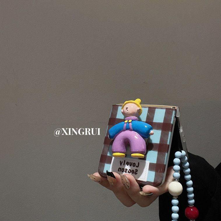 棕藍格英文ins背帶褲男孩支架適用於華為p50pocket手機殼pocket2/pockets折疊屏防摔三