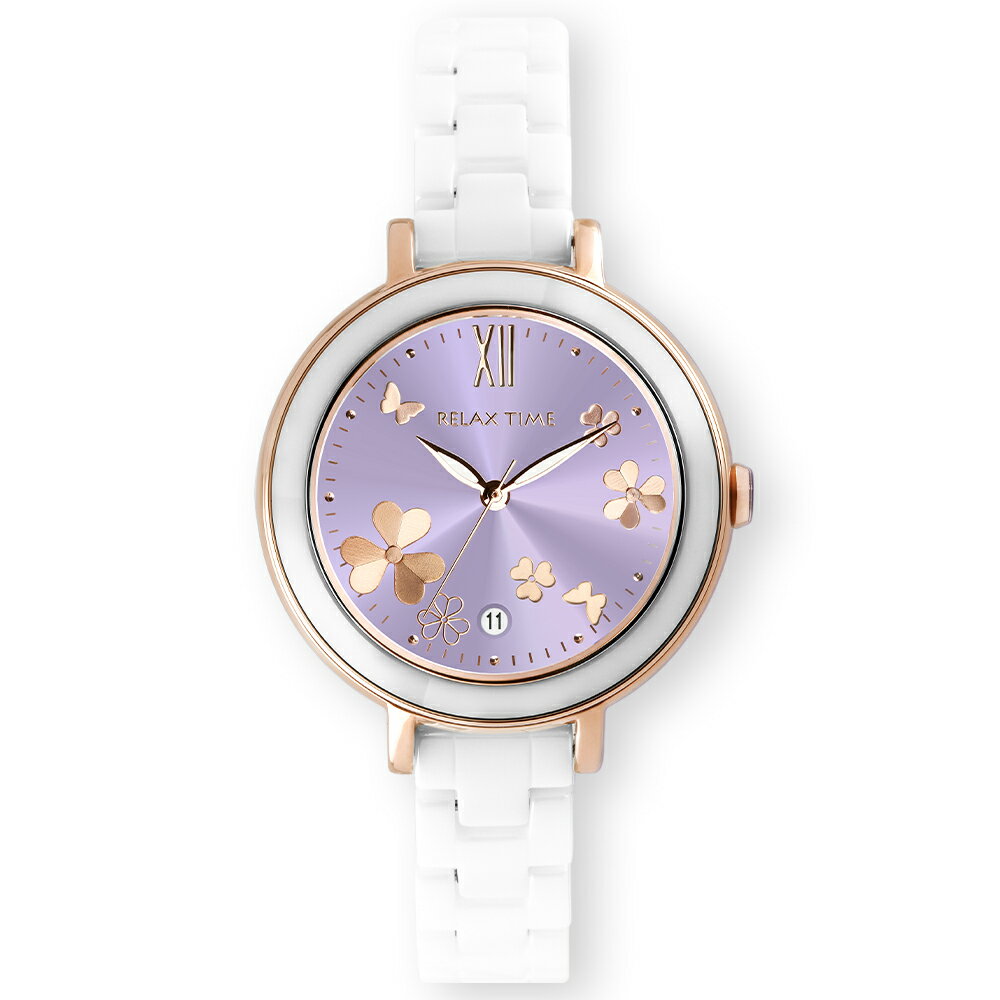 Relax Time 拾光花語陶瓷系列  RT-122-03 浪漫陶瓷時尚腕錶 紫面 36mm｜樂天領券現折★全館特惠中★指定刷卡回饋10%